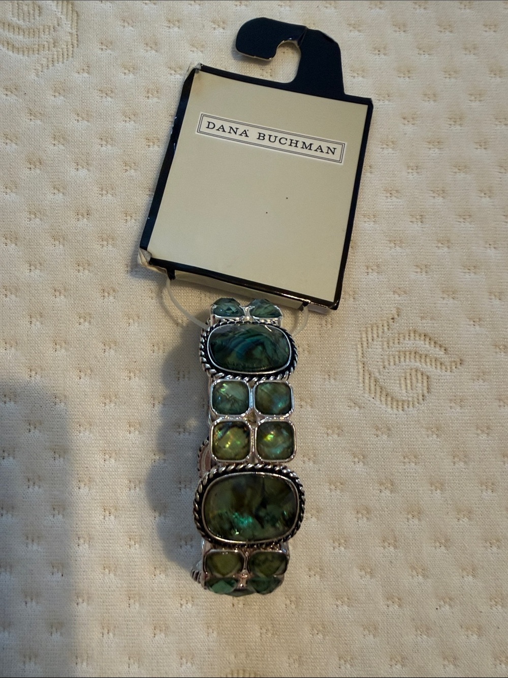 Dana Buchman Iridescent Green Abalone-Style Stretch Bracelet NIP $32